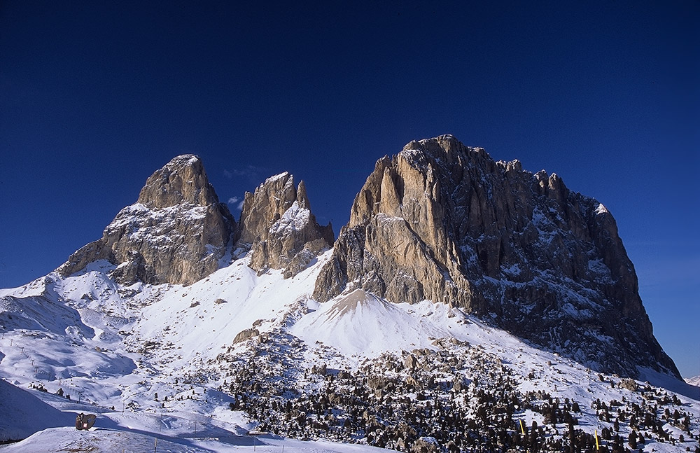 Plattkofel Fünffingerspitze Langkofel (von links)