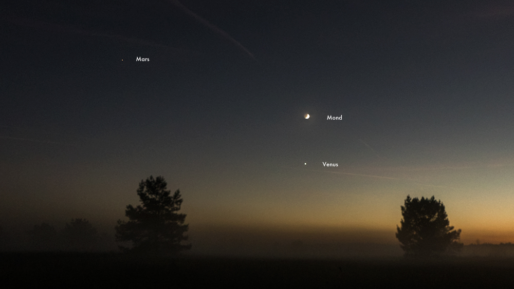 Mond zu Besuch bei Venus und Mars.