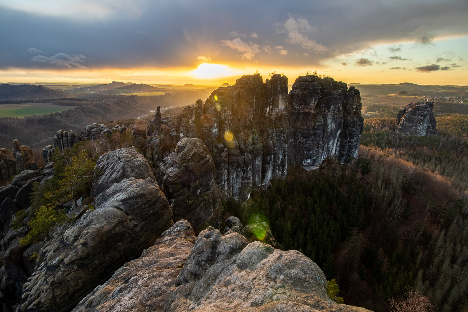 Schrammsteine zum Sonnenuntergang