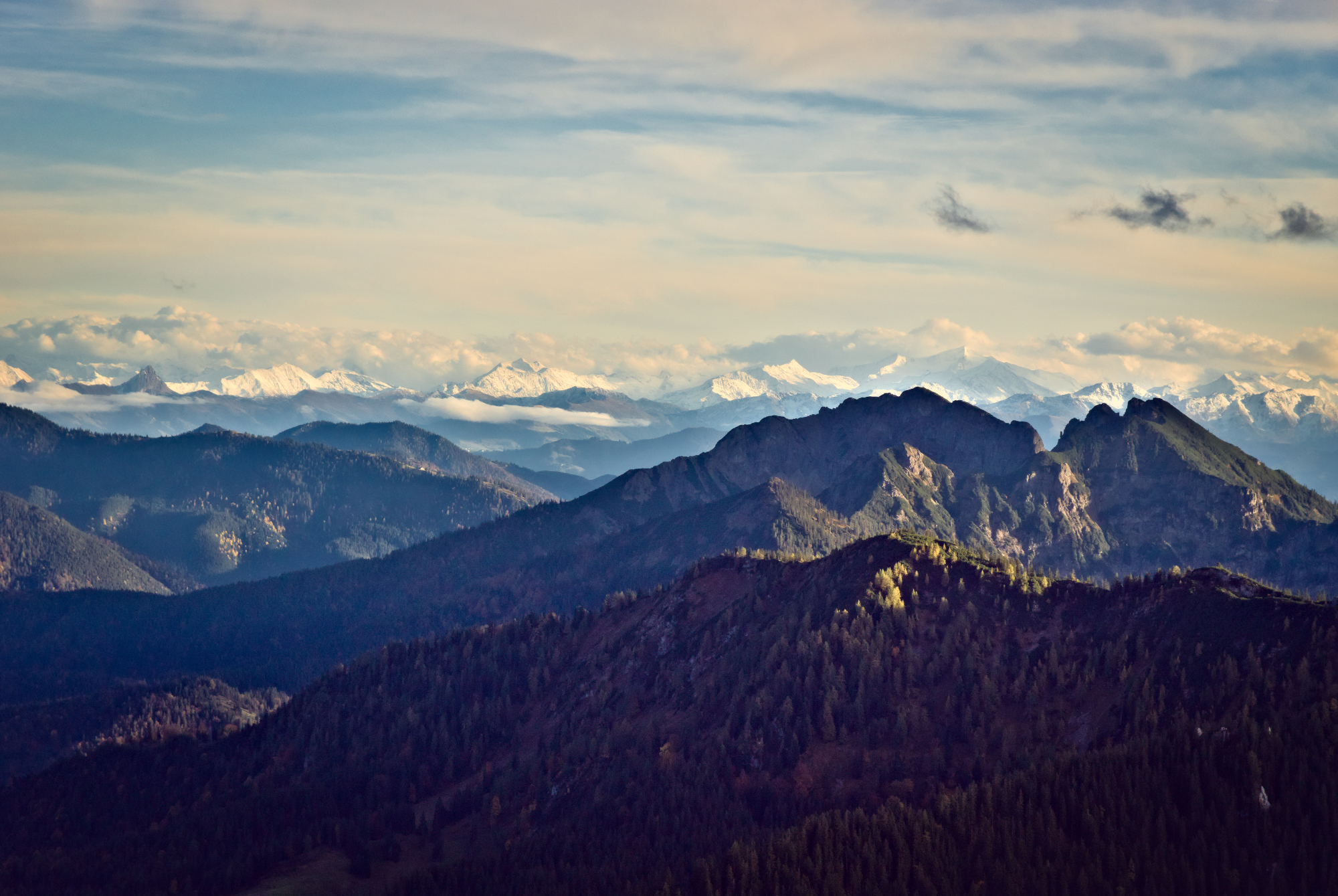 Blick zu den eisigen Riesen vom Wallberg