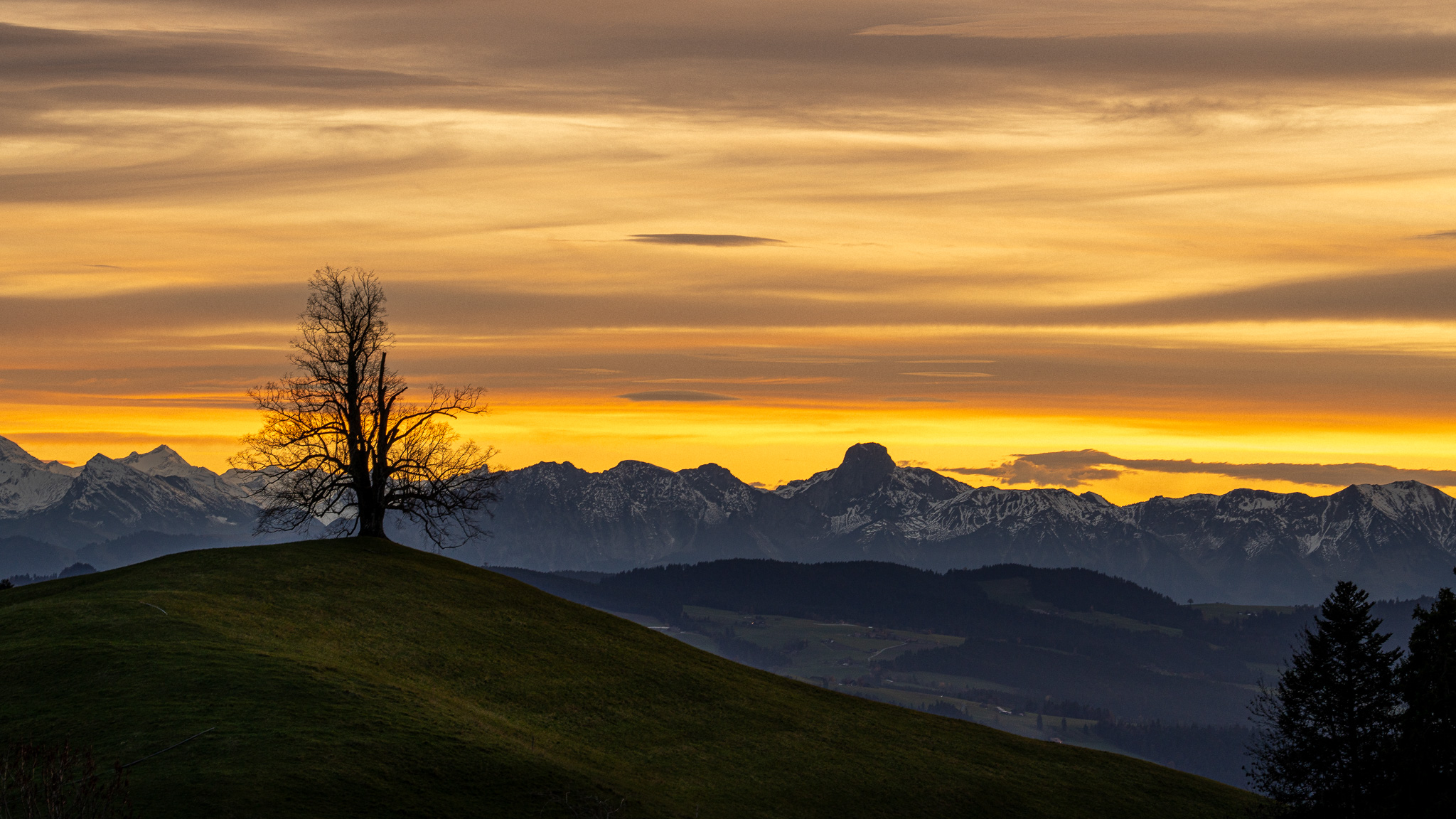 Sonnenuntergang-Stimmung im Emmental