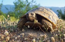 Griechische Landschildkröte in der Abendsonne