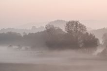 Vorharzlandschaft im Morgennebel