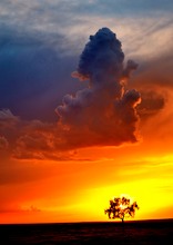 Sunset and upcoming thunderstorm over Extremadura, Spain